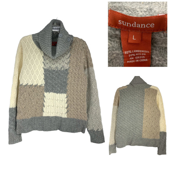 Sundance Catalog Sweater Women's Sz L Patchwork Button Cowl Neck - Picture 1 of 6